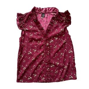 SHEIN Floral Ruffle Maroon Sleeveless Blouse Size XS